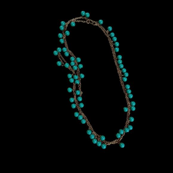 Turquoise Beaded Necklace Southwest Western Jewelry Gold Tone 24" Chain Vintage - Picture 2 of 16